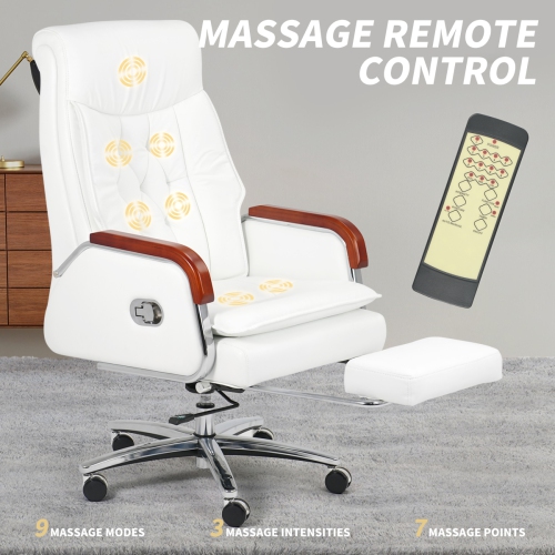 Kinnls Cameron Ventilated Heating Massage Chair Genuine Leather Managerial Executive Office Chair Fully Reclining with Pillow,Retractable Footrest