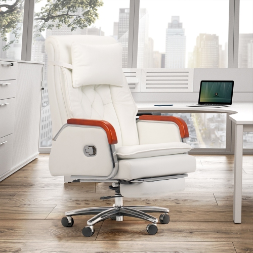 Kinnls Cameron Ventilated Heating Massage Chair Genuine Leather Managerial Executive Office Chair Fully Reclining with Pillow,Retractable Footrest