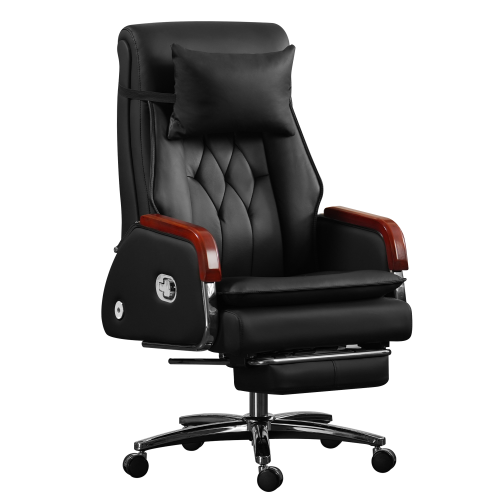 KINNLS  Cameron Ventilated Heating Massage Chair Genuine Leather Managerial Executive Office Chair Fully Reclining, Retractable Footrest And