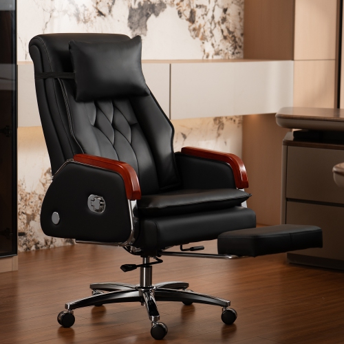 Kinnls Cameron Ventilated Heating Massage Chair Genuine Leather Managerial Executive Office Chair Fully Reclining ,Retractable Footrest and