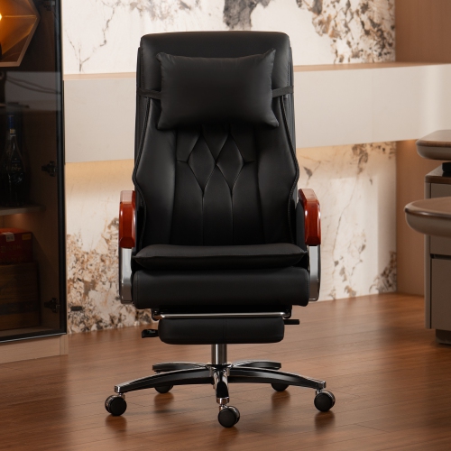 Kinnls Cameron Ventilated Heating Massage Chair Genuine Leather Managerial Executive Office Chair Fully Reclining ,Retractable Footrest and