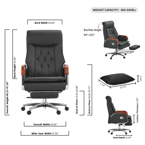 Kinnls Cameron Ventilated Heating Massage Chair Genuine Leather Managerial Executive Office Chair Fully Reclining ,Retractable Footrest and