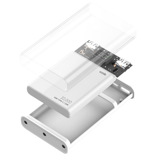 Chargeur portable de 10 000 mAh Piston Power de LOGiiX avec chargement sans fil - Blanc