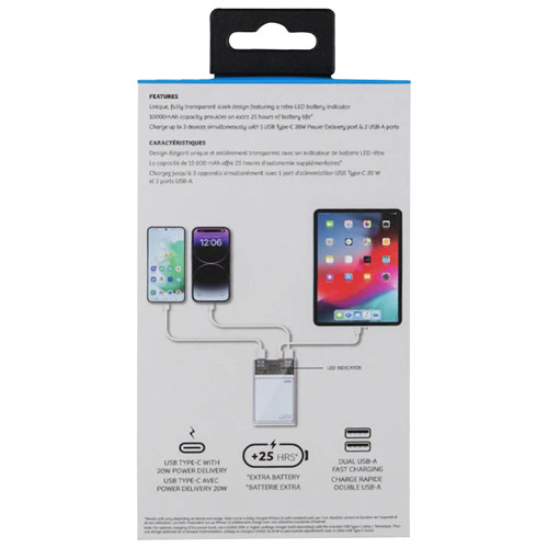 Chargeur portable de 10 000 mAh Piston Power de LOGiiX avec chargement sans fil - Blanc