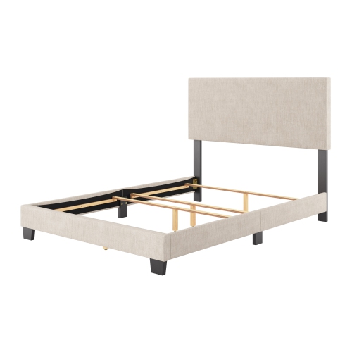 CorLiving Celeste Upholstered Fabric Double Bed Frame with Wood slats in Beige