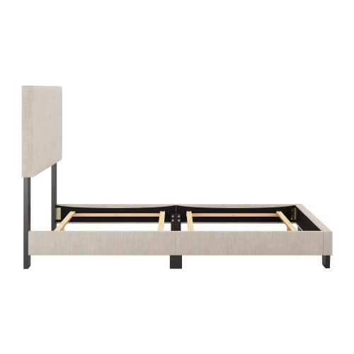 CorLiving Celeste Upholstered Fabric Single Bed Frame with Wood slats in Beige