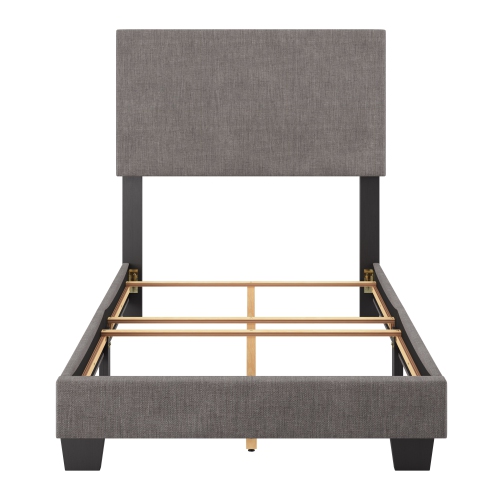 CORLIVING  Celeste Modern Upholstered Twin/ Single Bed Frame With Headboard, Dark In Grey