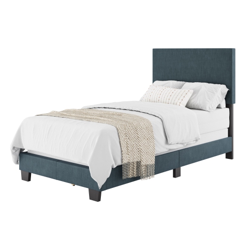 CorLiving Celeste Modern Upholstered Twin/ Single Bed Frame with Headboard, Blue