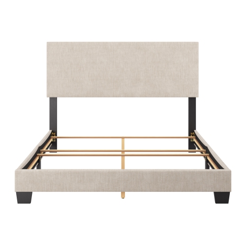 Cadre de grand lit recouvert de tissu Celeste de CorLiving avec lattes en bois beige