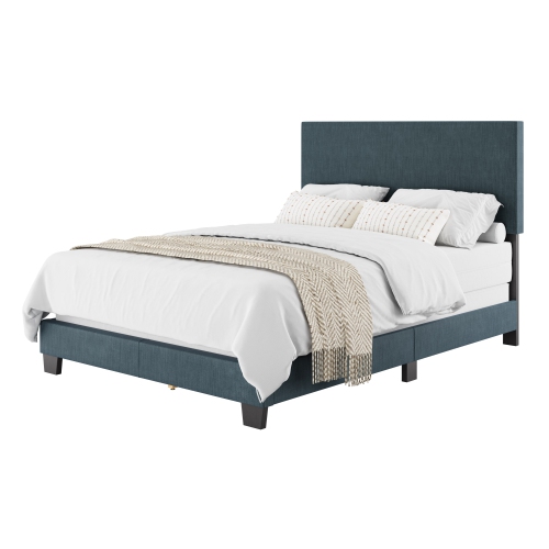 CorLiving Celeste Modern Upholstered Full/ Double Bed Frame with Headboard, Blue