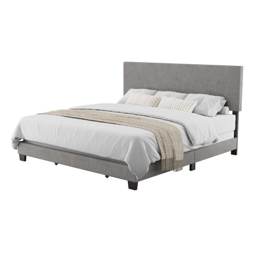CorLiving Celeste Modern Upholstered King Bed Frame with Headboard, Light Grey