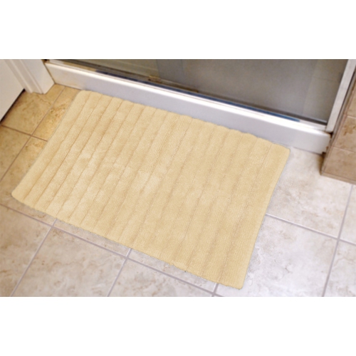 17" x 24" Cream White Ribbed Woven Rectangular Trendy Bath Rug
