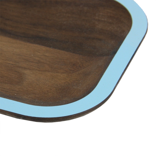 Plateau de service rectangulaire de 15 po en bois fait à la main, bleu et brun
