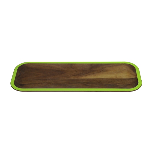 Image 1 of 2.. 15" Green and Brown Handcrafted Rectangular Serving Tray