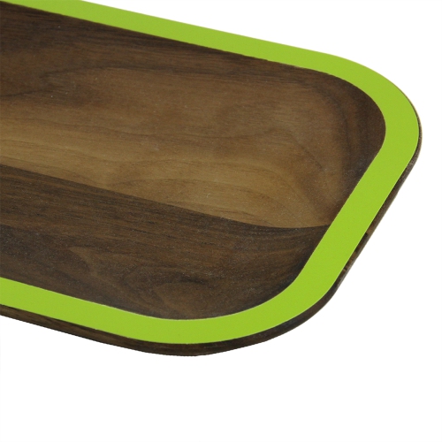 15" Green and Brown Handcrafted Rectangular Serving Tray