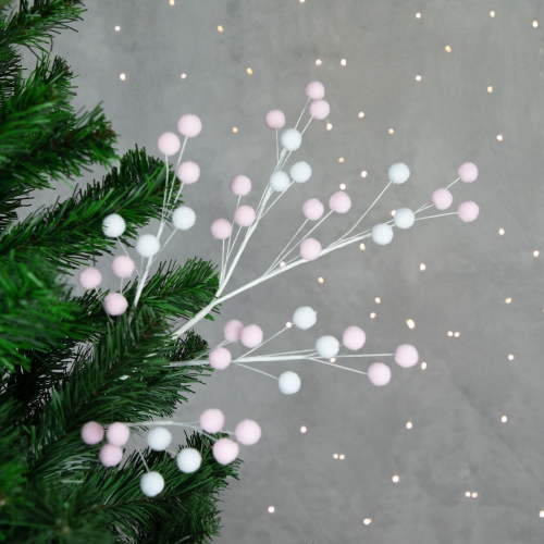 24" Pink and White Pom Pom Christmas Spray