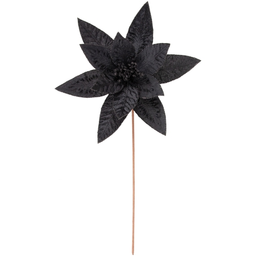 25" Black Glittered Poinsettia Christmas Floral Stem Spray