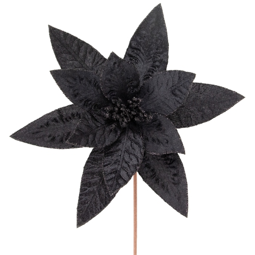 25" Black Glittered Poinsettia Christmas Floral Stem Spray
