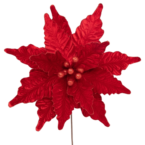 24" Glittered Red Poinsettia Christmas Stem Spray