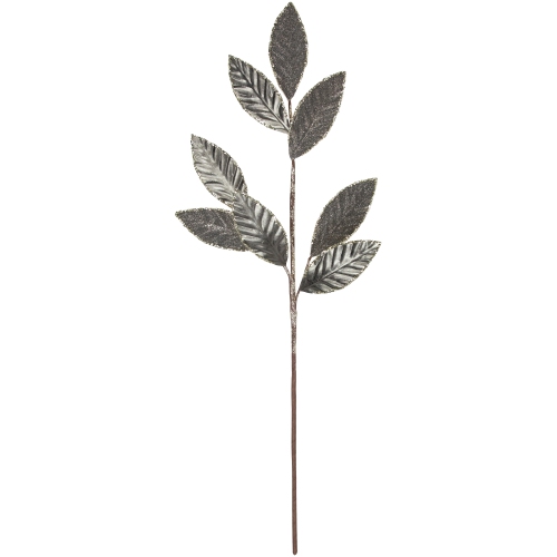 28" Gray Glitter Textured Leaves Christmas Spray