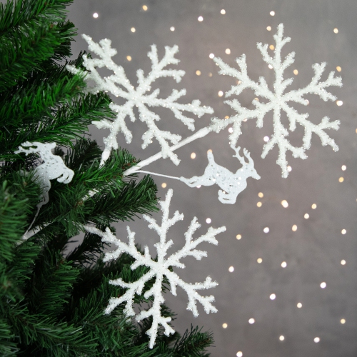 28.5" Glittered White Snowflake and Reindeer Christmas Spray