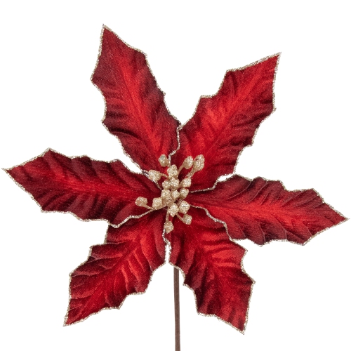 8" Glittered Burgundy Velvet Poinsettia Floral Christmas Pick Spray