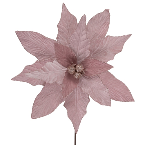 24" Glittered Pink Poinsettia Christmas Stem Spray