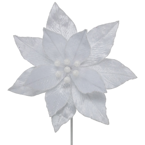 24" White Glittered Poinsettia Christmas Stem Spray