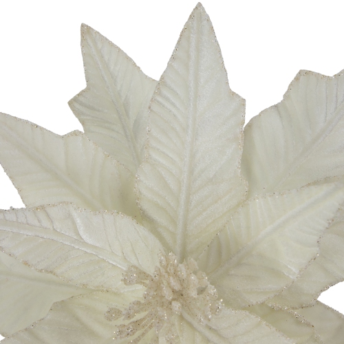 24" Cream Glittered Poinsettia Christmas Stem Spray