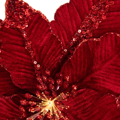 20" Lighted Red Velvet Poinsettia Christmas Stem Spray