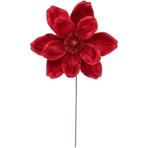 NORTHLIGHT  20" Glitte Velvet Magnolia Christmas Stem Spray In Red