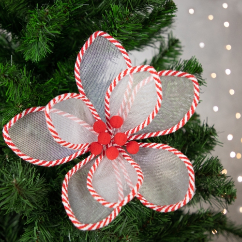 22" Candy Cane Poinsettia Christmas Stem Spray