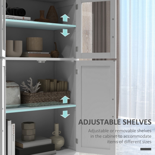 HOMCOM Storage Cabinet, Freestanding Kitchen Cabinet, Modern Sideboard with 4-tier Shelving, Adjustable Shelves and Glass Doors for Living Room, White