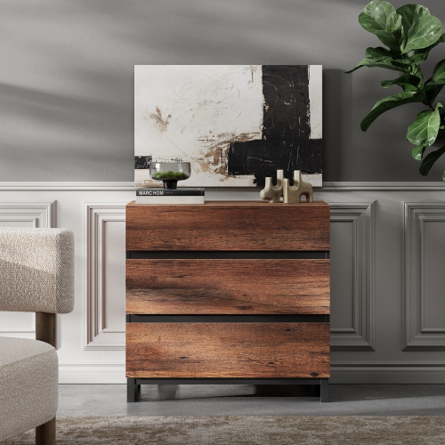 WAMPAT Dresser Closet Organizers and Storage with 3 Drawers, Modern Wood Dresser for Living Room, Bedroom, Hallway, Entryway, Brown