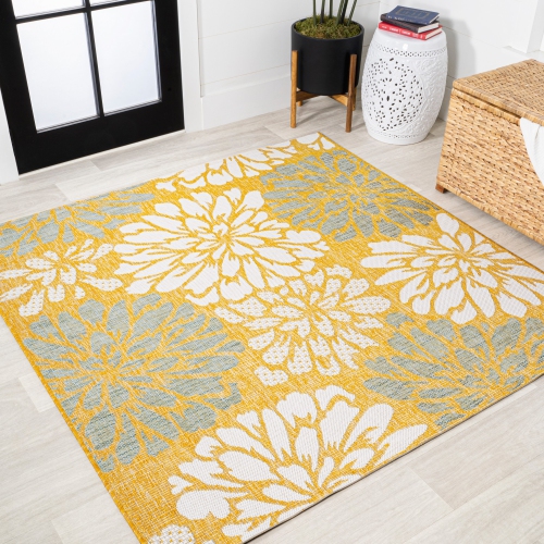 Zinnia Modern Floral Textured Weave Indoor/Outdoor Area Rug