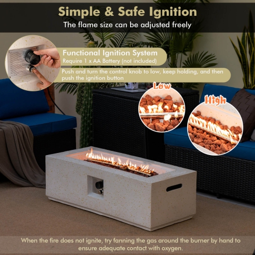 Costway 42" Terrazzo Fire Pit Table 50,000 BTU Rectangle Propane Fire Pit with PVC Cover