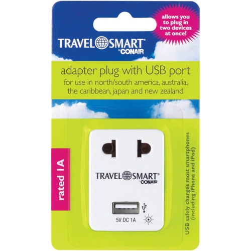 Travel Smart - Travel Adapter with USB Port, White