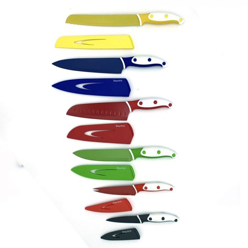 Starfrit – Ensemble de 6 couteaux de cuisine avec gaine protectrice, lame en acier inoxydable au carbone