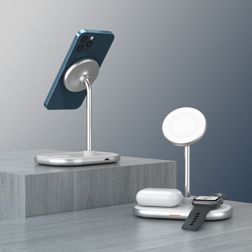 Support de chargement magnétique sans fil 3-en-1 de 7,5 W d'Energizer - Blanc/Métal