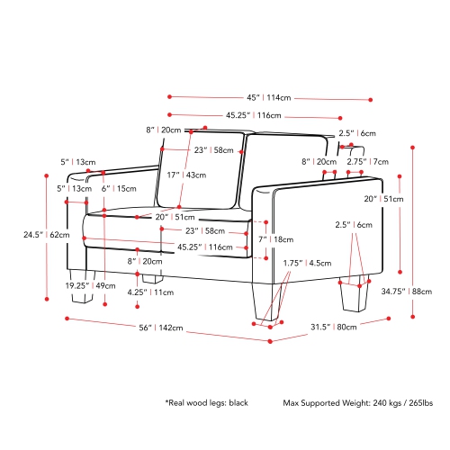 Causeuse en tissu Georgia Blue de CorLiving