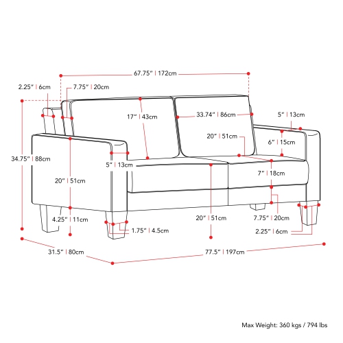 CorLiving Georgia Blue Fabric Three Seater Sofa