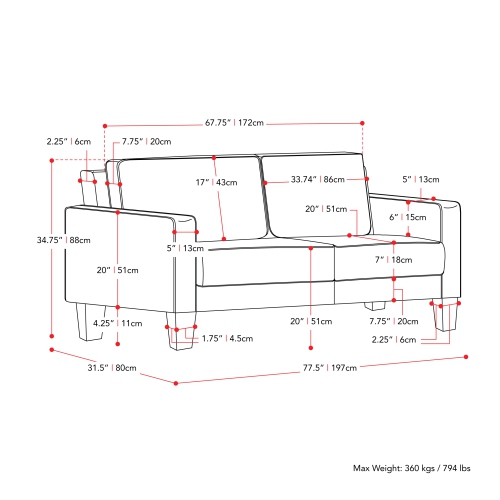 CorLiving Georgia Grey Fabric Three Seater Sofa