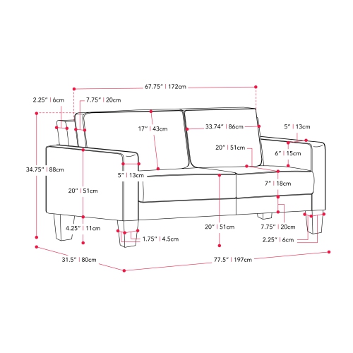 CorLiving Georgia Light Grey Fabric Three Seater Sofa