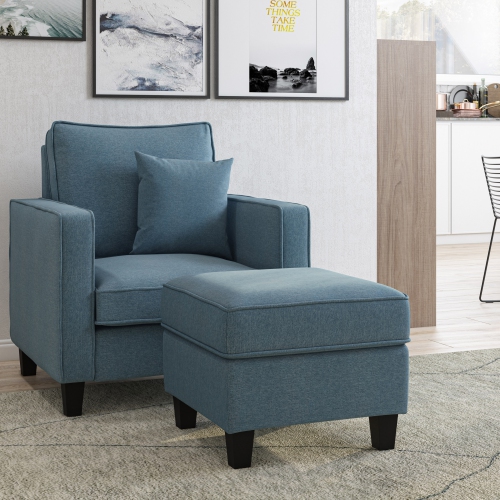 CorLiving Georgia Blue Fabric Ottoman