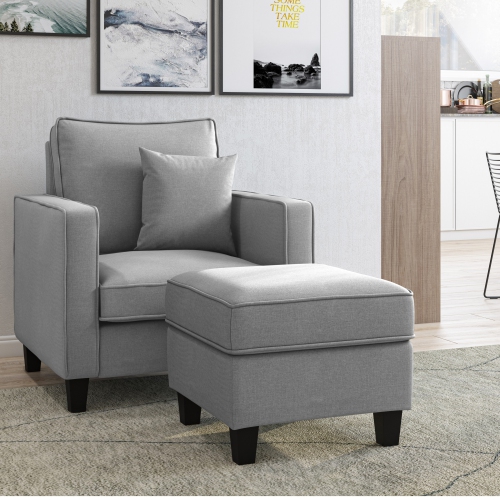 CorLiving Georgia Light Grey Fabric Ottoman