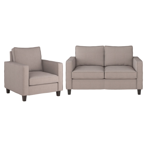 CorLiving Georgia Taupe Fabric Loveseat Sofa and Accent Chair Set - 2pcs