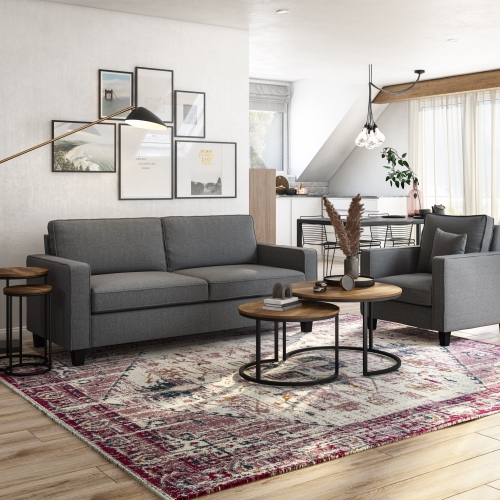 Ensemble sofa et fauteuil en tissu gris à trois places Georgia de CorLiving - 2pcs