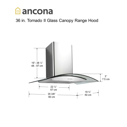 36 in. Tornado II Glass Canopy 600 CFM Wall Mount Range Hood