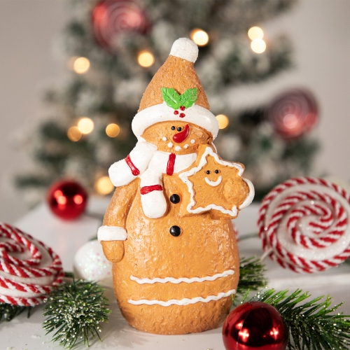 Frosted Gingerbread Snowman with Star Cookie Christmas Figurine - 7.5"