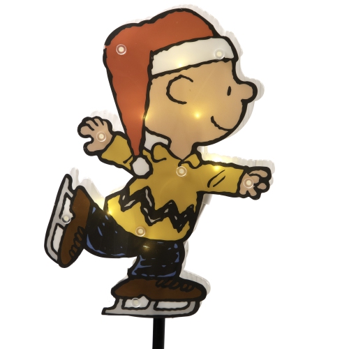 Lighted Snoopy and Peanuts Ice Skating Christmas Pathway Markers - Clear Lights - Set of 4